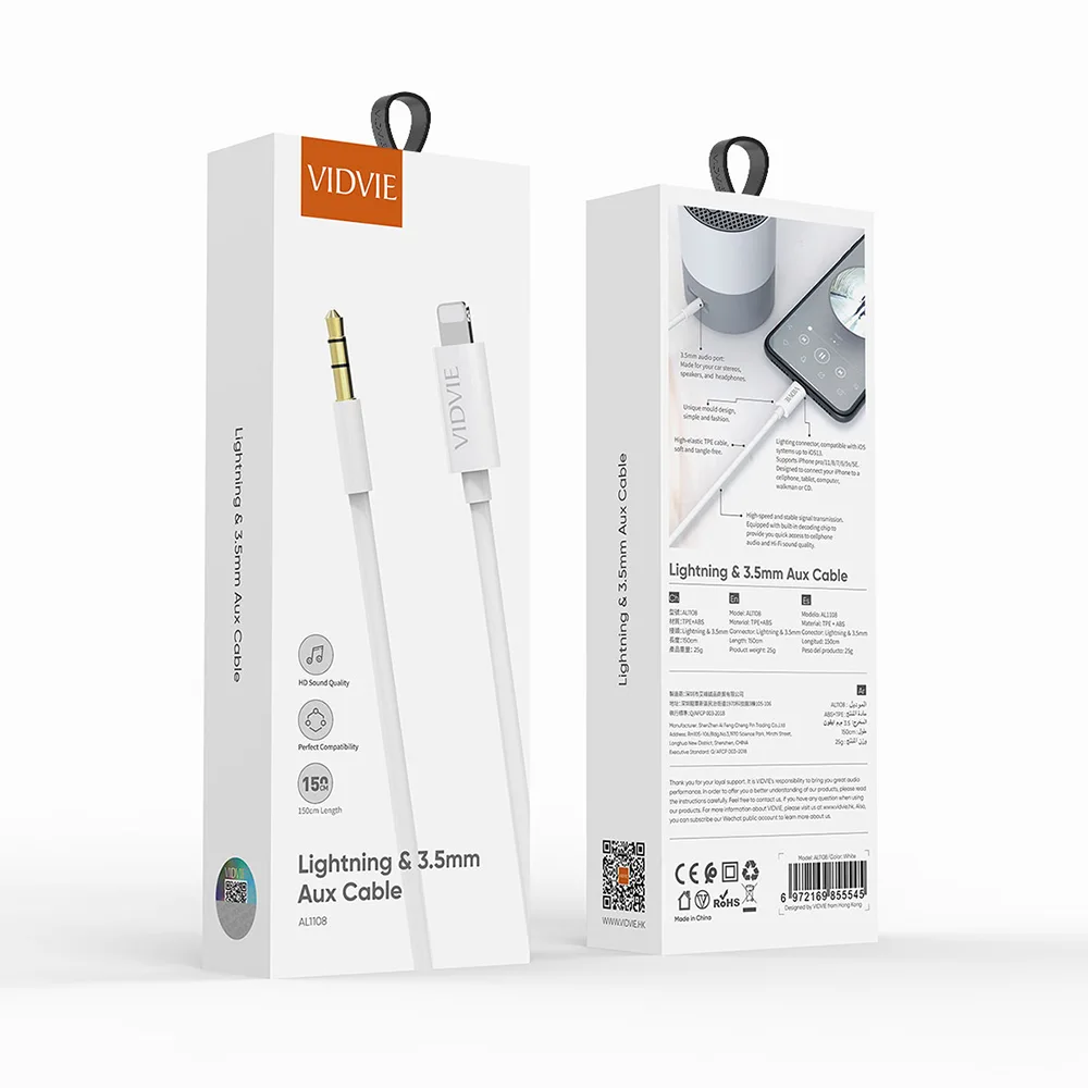 VIDVIE Universal 3.5 mm to Lightning Connection Cable