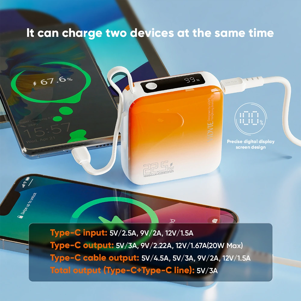Portable VIDVIE Power Bank with Multiple Output Ports