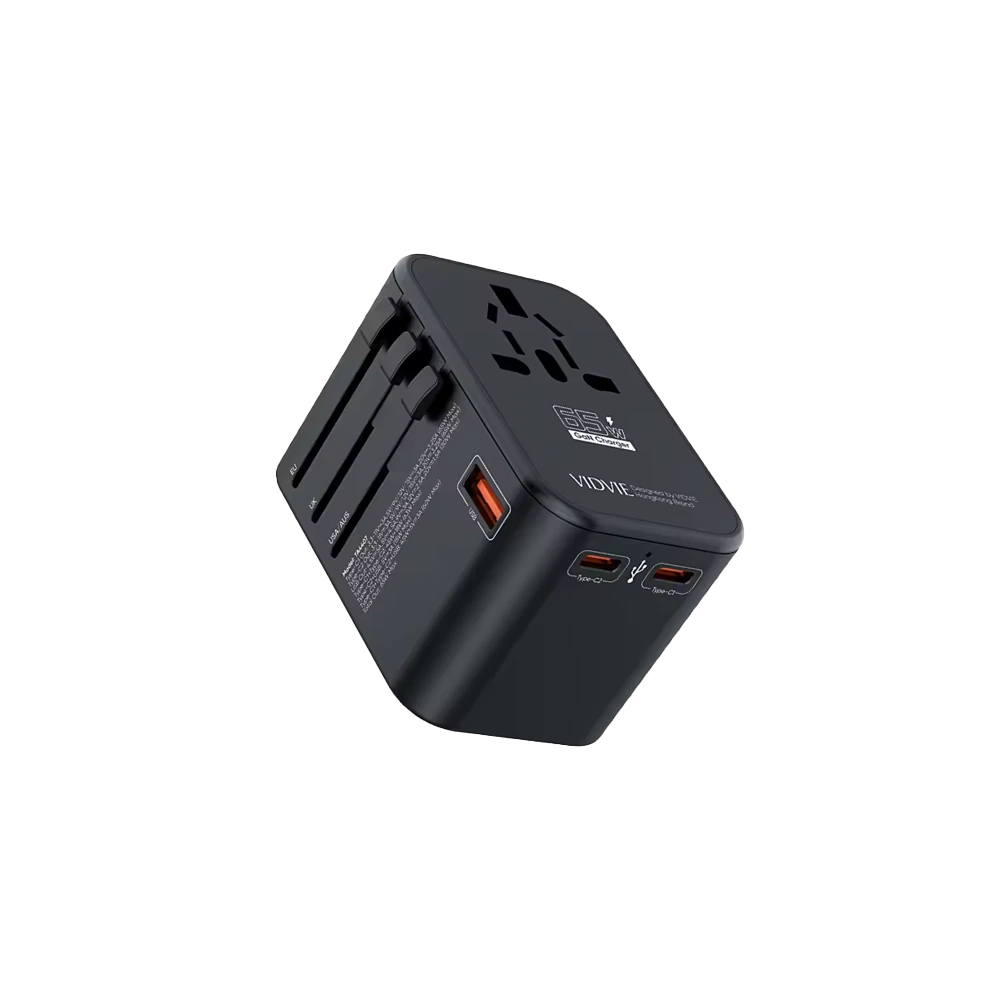 VIDVIE Universal Travel Adapter 65W Fast Charging With 3 USB Ports
