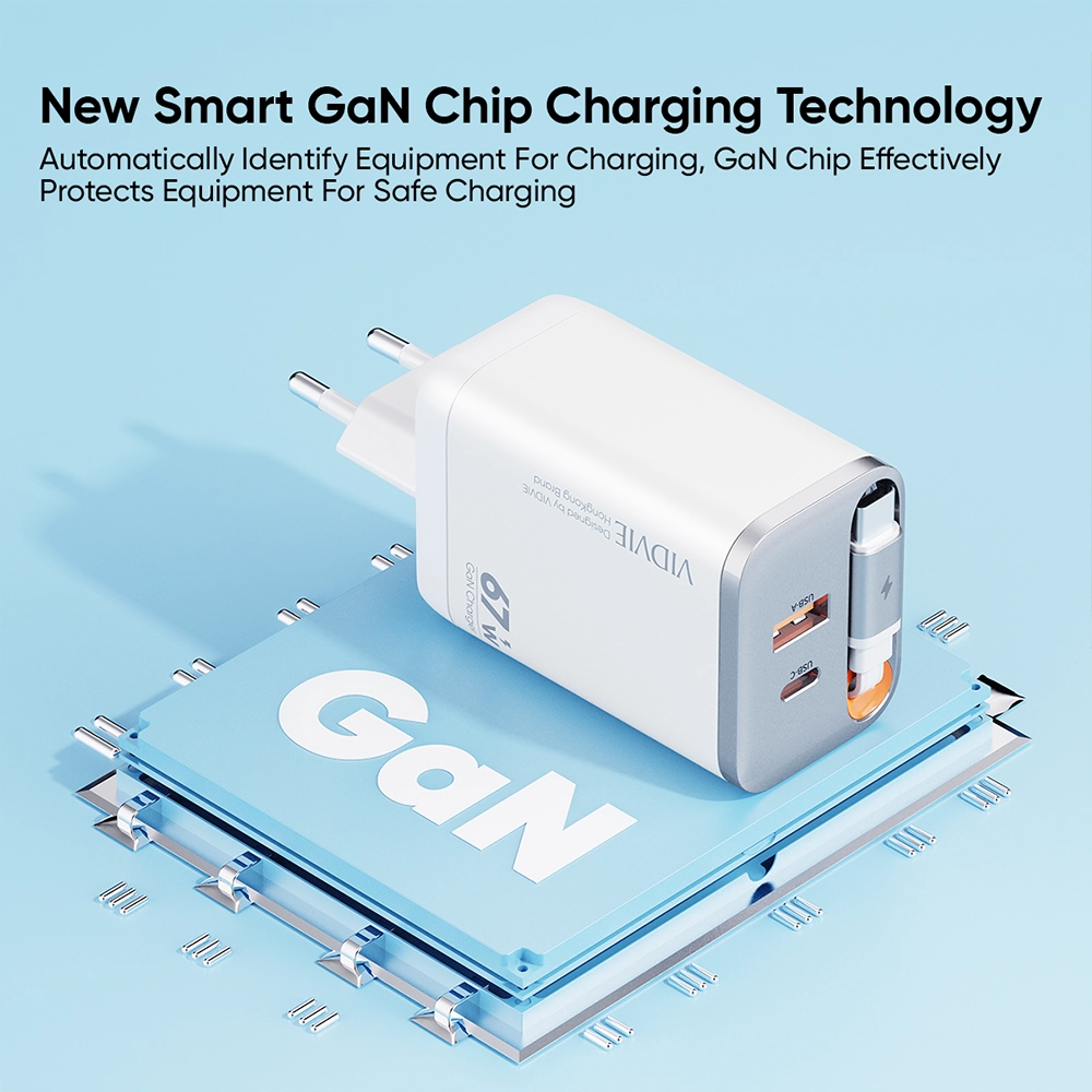 VIDVIE Triple-Port Super Fast Charger (Type-C + USB + Built-in Cable)