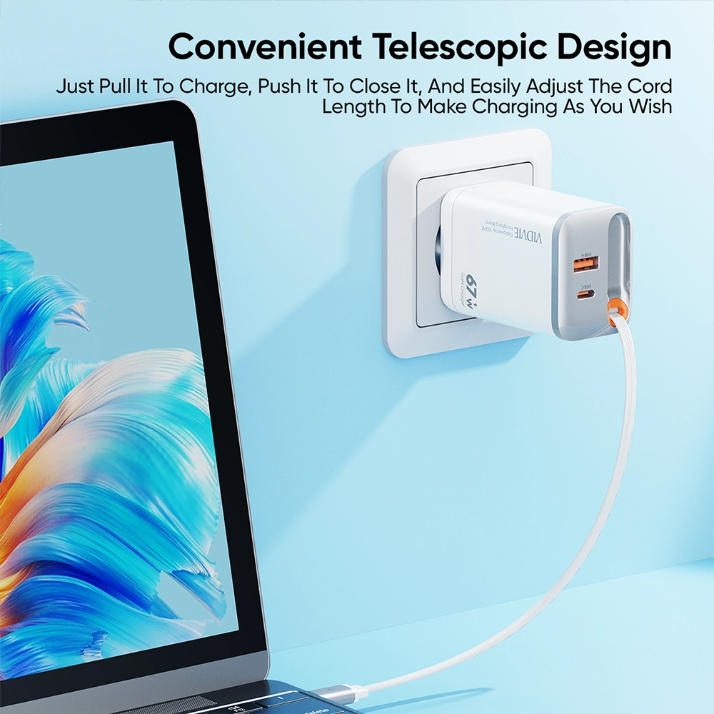 VIDVIE Dual Port Super Fast Charger with USB-A and Type-C