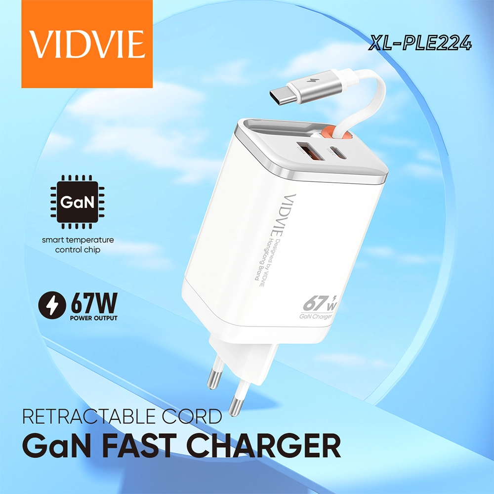 VIDVIE GaN Super Fast Charger with Built-in Type-C Cable