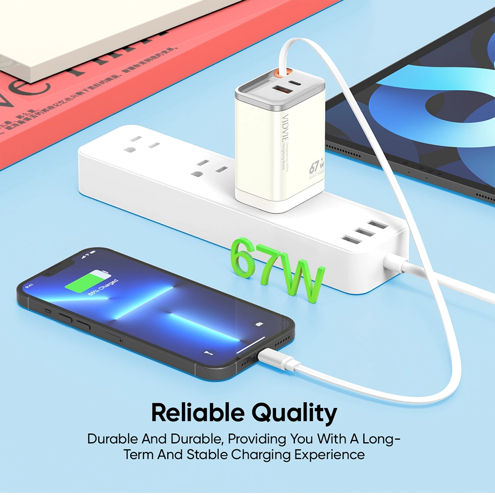 VIDVIE Triple-Port Super Fast Charger (Type-C + USB + Built-in Cable)