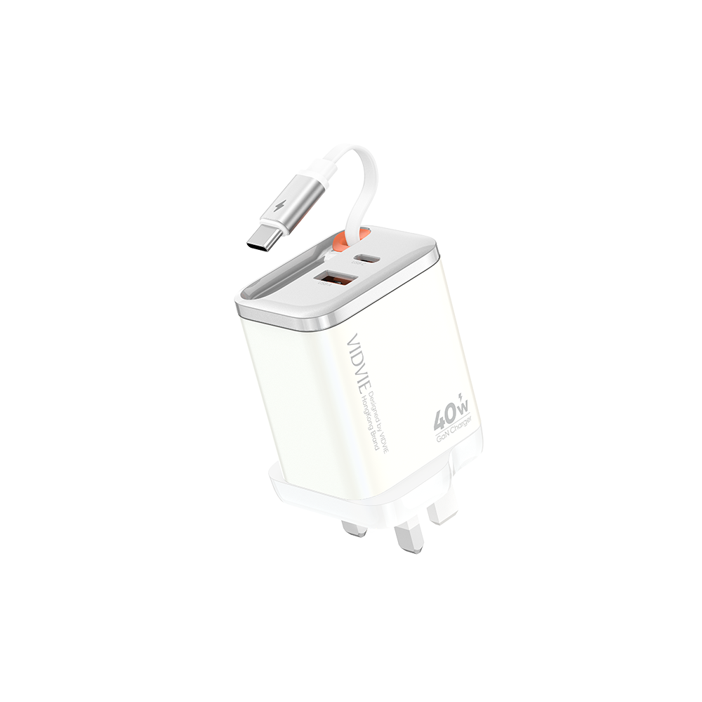 VIDVIE 40W Retractable Cord GaN Fast Charger UK