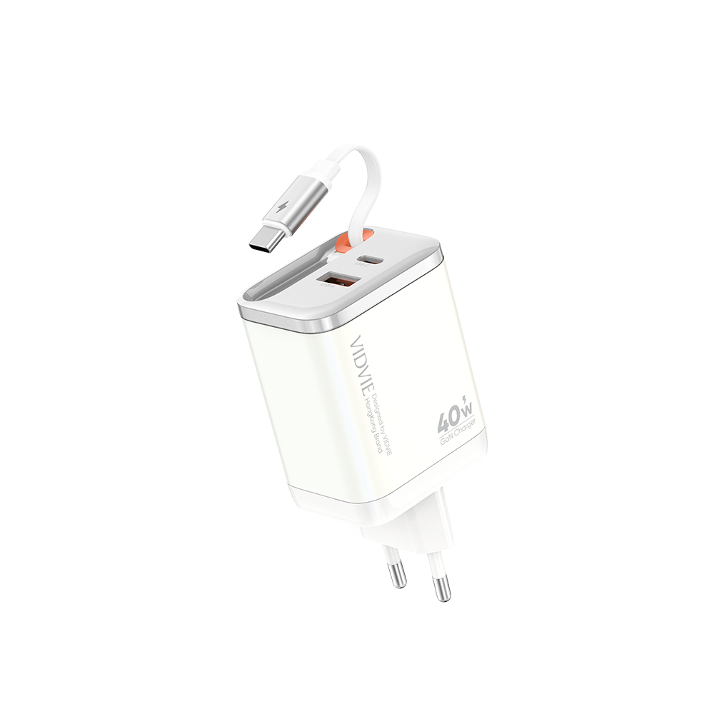 VIDVIE 40W Retractable Cord GaN Fast Charger EU